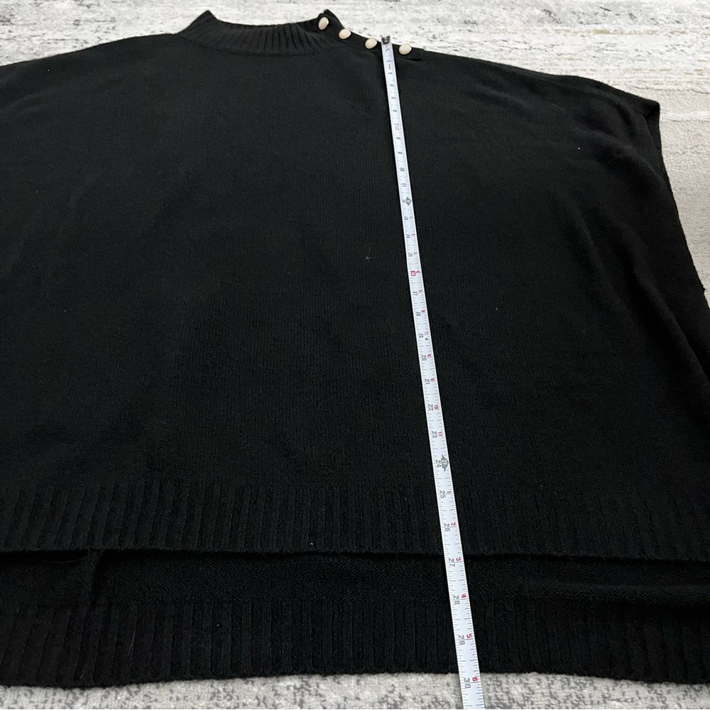 🆕 J.Crew black mockneck with button detail poncho sweater with slit hems - Picture 10 of 12